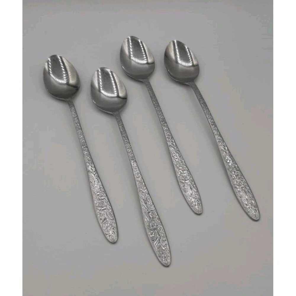 Vintage National Stainless Danielle 4 Piece Ice Tea Spoons Japan 7 1/2 in Long